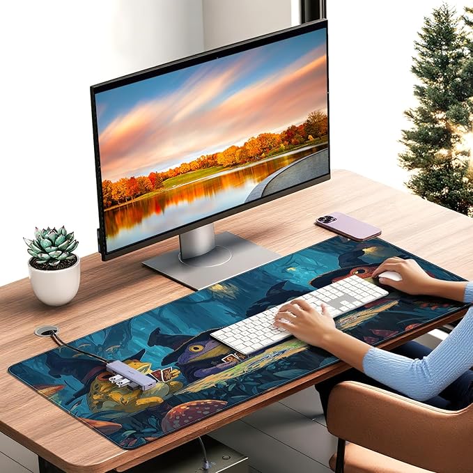 Anime Frog Playing Card Gaming Mouse Pad, Extended 35.4 x 15.7 Inches, Non-Slip Rubber Base, Stitched Edges,Water Proof， XXL Desk Mat - Image 2