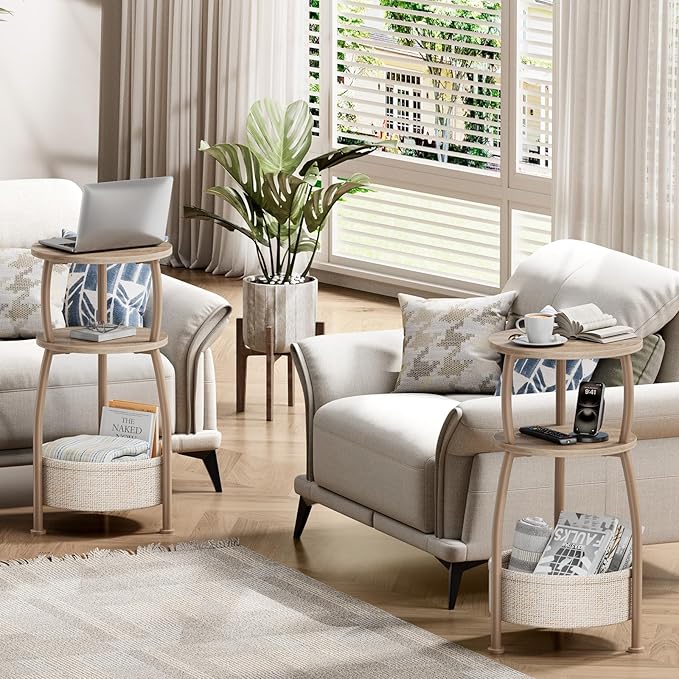 Small Side Table with Storage Basket for Living Room, 11.81in - Image 6