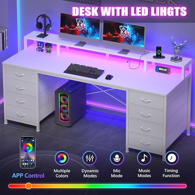 60" Computer Desk with 8 Drawers & Monitor Stand for Home Office, Bedroom - Image 5