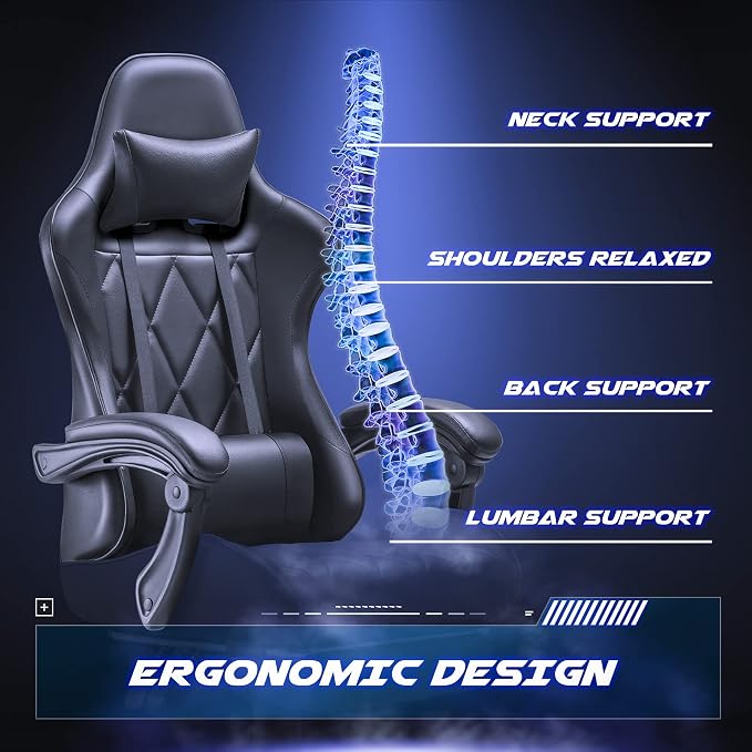 Homall Gaming Chair, Computer Chair with Footrest and Massage Lumbar Support, Ergonomic High Back Video Game Chair with Swivel Seat and Headrest (Dark Black) - Image 4