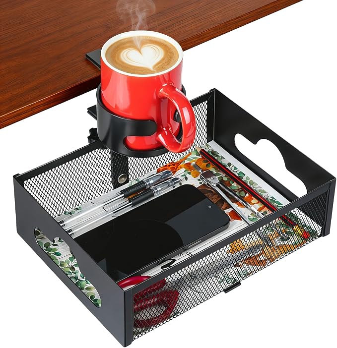 Desk Cup Holder Clamp, Clip On Table Cup Holder with Rotation Drawer by MYITYARD