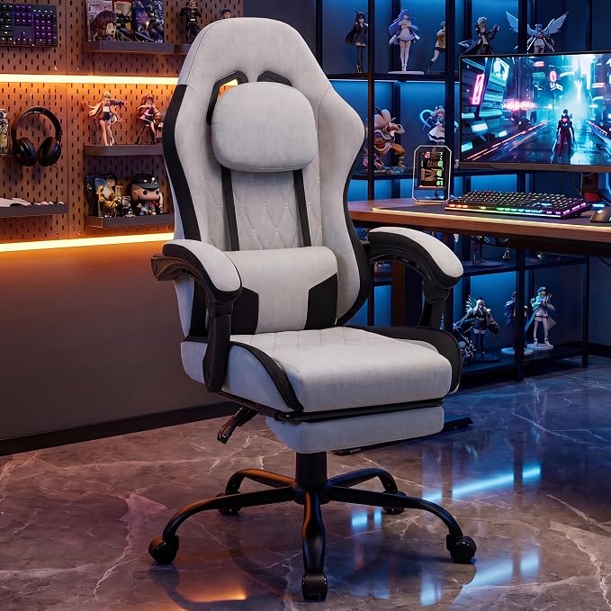 Shintenchi Gaming Chair, Ergonomic Office Chair with Footrest, Lumbar Support and Linkage Armrests, Swive Home Video Game Chairs for Adults, Gray - Image 2