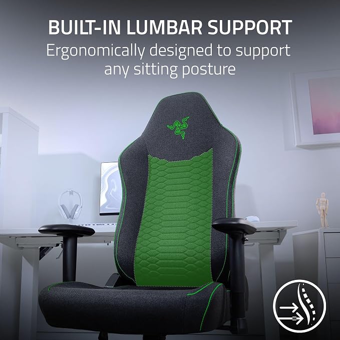 Razer Iskur V2 X Ergonomic Gaming Chair, Black | Built-In Lumbar Support, Wide Seat, High Density Foam Cushions, Adjustable 152 Degree Recline, 2D Armrests, Plush Fabric - Image 4