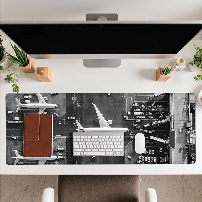 Extended Gaming Mouse Pad with Aircraft Airport Design - Large, Thick Rubber Desk Mat with Precision Locking Edge, Washable & Non-Slip Surface for Computer, Esports - Ideal Gift 31.5x11.8 in - Image 3