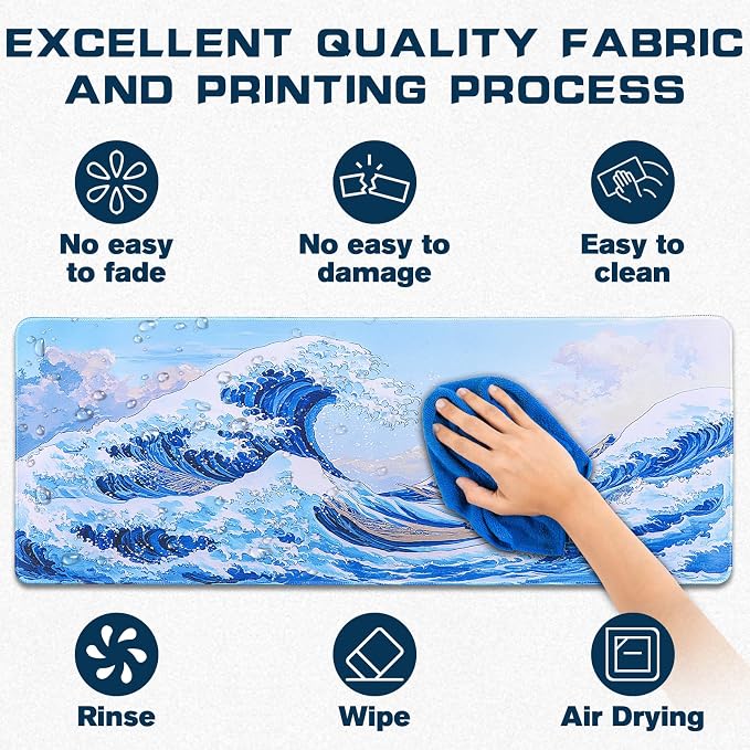 Mouse Pad Gaming - Desk Mat for Keyboard and Mouse - Kanagawa Cartoon Large Mouse Pads for Desk, Japanese Wave Gaming Mousepad (31.5" X 11.8") with Non-Slip Base for Game, Office and Home - Image 3