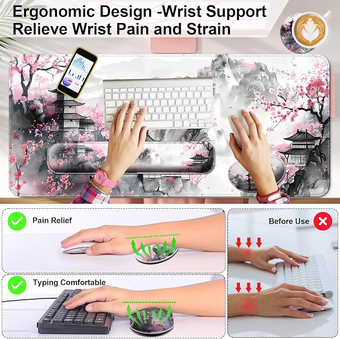 4 in 1 Mouse Pad and Keyboard Wrist Rest,Large Desk Mat,Coaster Set-Anime - Image 2