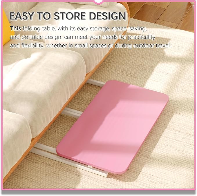 4NM 31.5" Mobile Small Rolling Computer Desk, Folding Laptop Cart Table with Wheels, Portable Office Desk for Small Space Couch Bed - Pink and White - Image 5