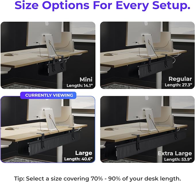 Ascrono Original No Drill Under Desk Cable Management Tray 40.6" - Premium Black Fabric Cable Management Under Desk - Clamp/Screw Mount Cord Organizer - Supports Upto 66lbs - Large - Image 4