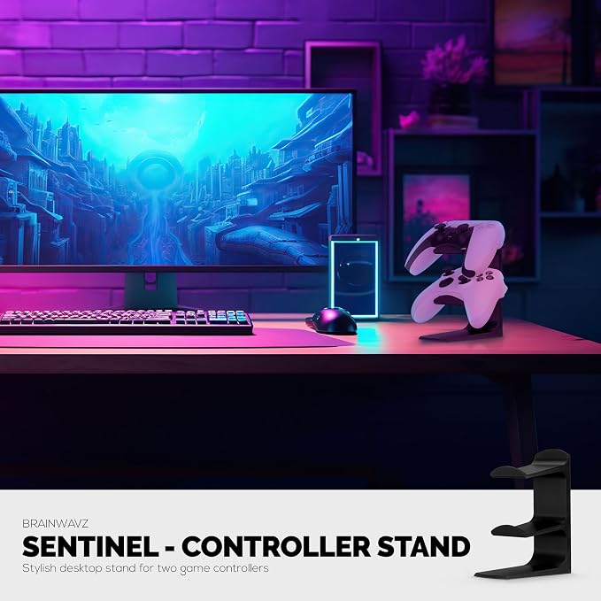 BRAINWAVZ The Sentinel - Dual Game Controller Stand for Desks, Universal Design for All Gamepads - Black - Image 3