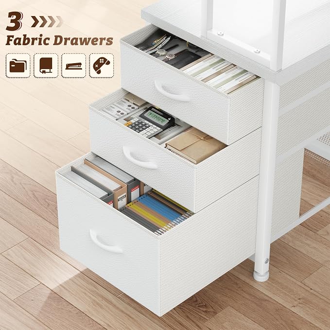 DurayLoly L Shaped White Desk with 3 Drawers,Shelf and PC Stand for Storage - Image 5