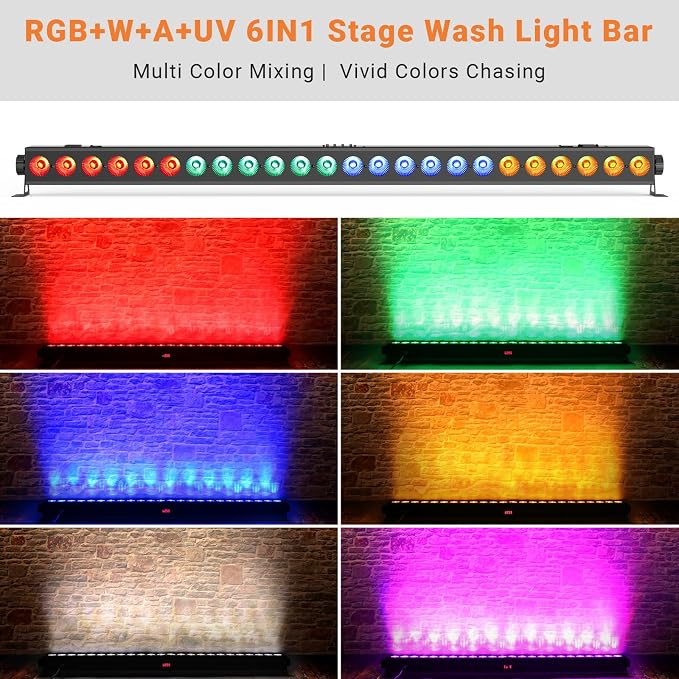Stage Wash Light Bar: Remote & DMX Control - Easy Setup for DJ Party Planner - 150W 24LEDs RGBWA+UV Color Mixing - Wall Washing Uplight for Event Music Live Show Wedding Band Performances - Image 2