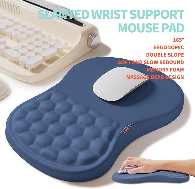 2-in-1 Ergonomic Set, Wave Rise Keyboard Wrist Rest and Massage Bulge Slope Mouse Pad Wrist Support, Cushion Memory Foam Integrated to Relieve Wrist Pain, Dark Blue - Image 3