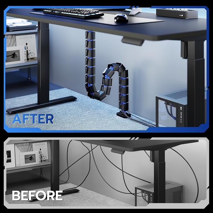 ARES WING Under Desk Cable Management Spine, Screw-On Vertebrae Cord Organizer for Standing Desk, Length-Adjustable with 20 Modular Segments for Office & Gaming Desks, Blue - Image 2
