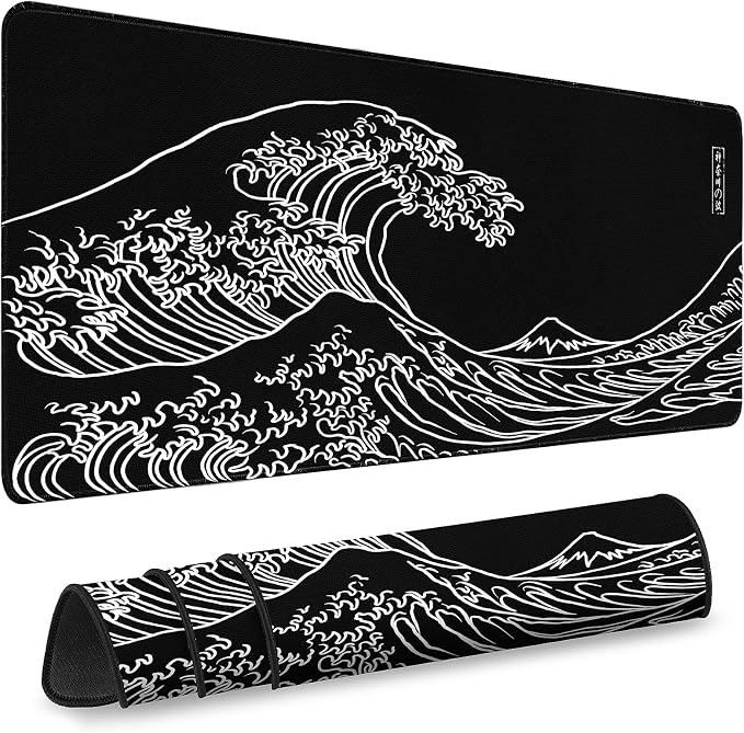 Gaming Desk Mat with Silky Smooth Surface & Exquisite Patterns,31.5x11.8 Inches Large-Sized Mouse Pad, Perfect for Extended Gaming,Work,and Home Office Decor (Kanagawa Waves 3) by Unknown