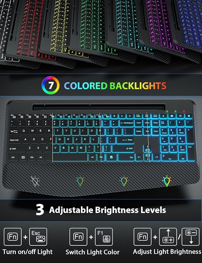 SABLUTE Wireless Keyboard and Mouse Combo, Backlit Scissor Keys, Wrist Rest - Image 2