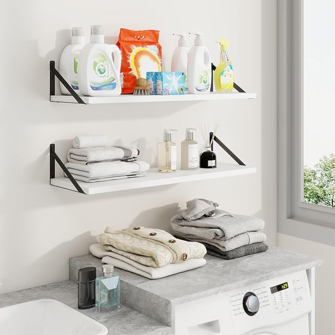 Axeman 30 Inch Floating Shelves, 10 Inch Deep White Wall Shelves Set of 2 - Image 2