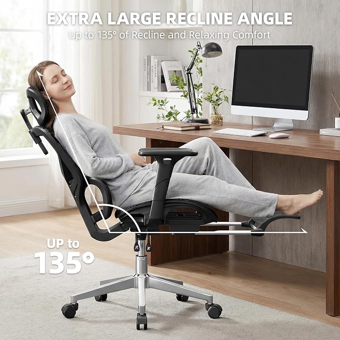 Mesh Office Chair,Ergonomic Computer Chair,Adjustable Lumbar High Back Desk Chair 400lbs,4D Adjustable Armrests & Removable Headrest,Breathable Mesh Chair for Adults,Home Gaming & Workplace(Black) - Image 6