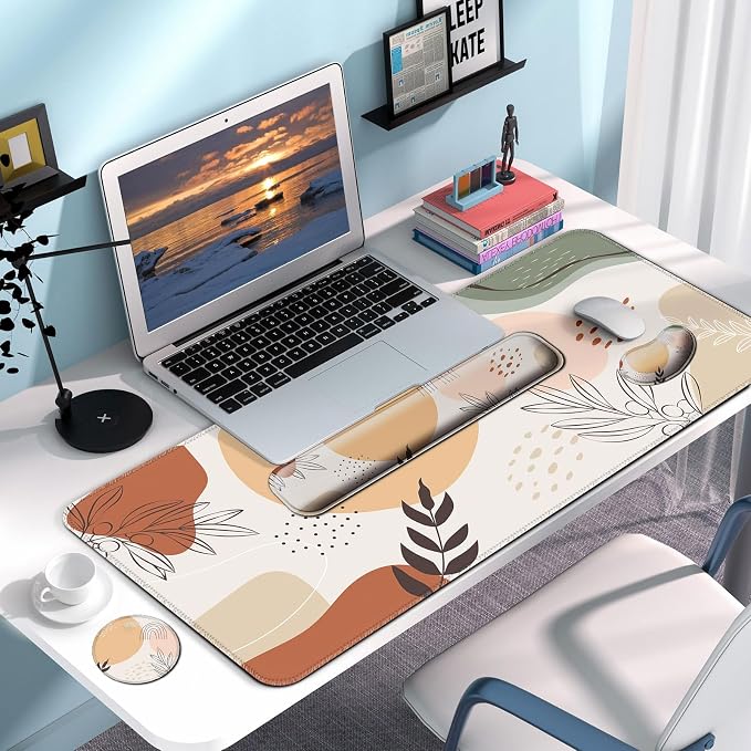 4 in 1 Mouse Pad and Keyboard Wrist Rest,Large Desk Mat,Coaster Set-Leaves - Image 7