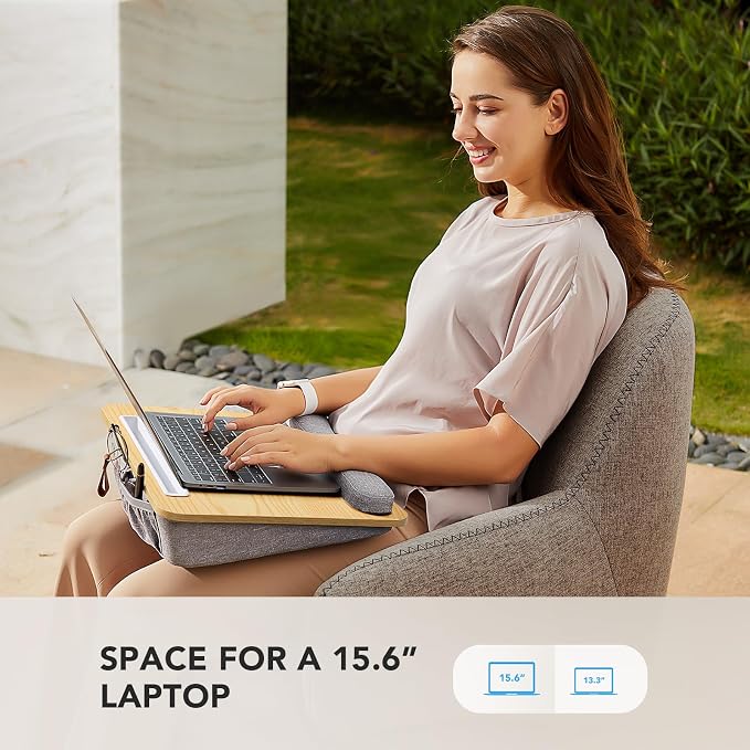 HUANUO Laptop Lap Desk with Cushion, Fit up to 15.6" Laptop, Light Wood - Image 2