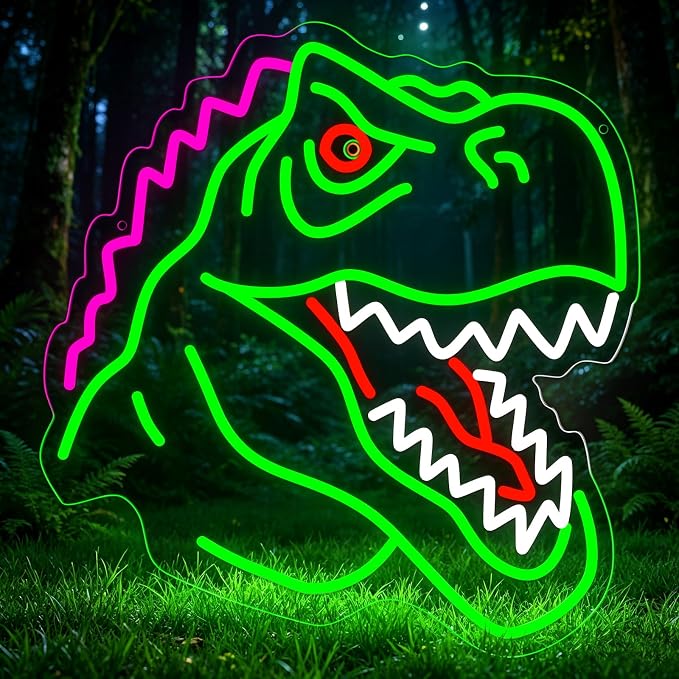 Dinosaur Neon Sign Lights for Wall Decor, T-REX LED Sign for Room and Man Cave Decor, Dimmable Powered LED Signs for Bedroom, Man Cave Party, Birthday Christmas Gift (T-REX Green) by Tailedi