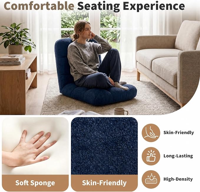 Garvee Folding Floor Chair with Back Support, Cozy Video Gaming Chairs | Adjustable Position, Metal Support Floor Lounger Foldable Lazy Sofa Bed Meditation Chair Foldable Ground Chair for Adult/Kids - Image 4