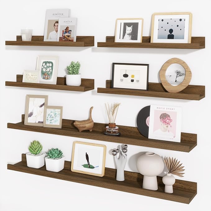 Picture Ledge Shelf, Floating Shelves for Wall Decor, Walnut, 6Pcs, 36'' by Axeman