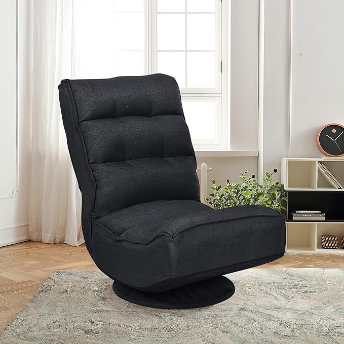 GIANTEX 360 Degree Swivel Gaming Chair, 6 Position Adjustable (Black) | Folding Floor Chair, 300lb Spring Support, Comfortable Padded Backrest, Lazy Sofa Chair Game Rocker for Teens Adults - Image 6