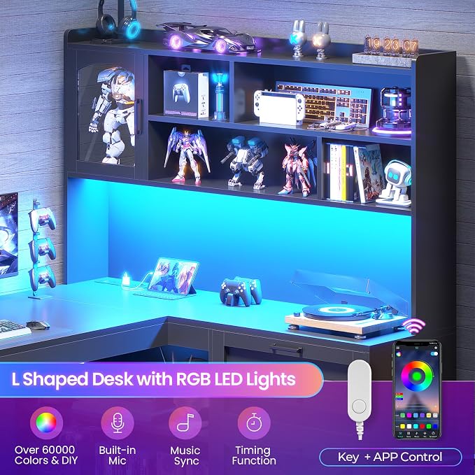 SEDETA 61" Farmhouse L Shaped Gaming Desk with Drawers, Bookshelf Storage - Image 5