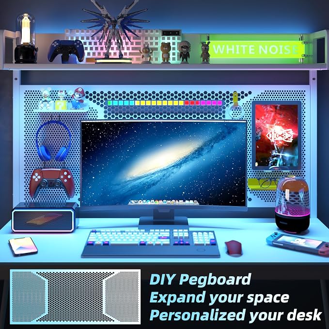 Elephance Small Gaming Desk with Pegboard, 39 Inch Computer Desk with Storage Shelves, Modern Office Desk for Study Work Home Office, Small Spaces, White - Image 6