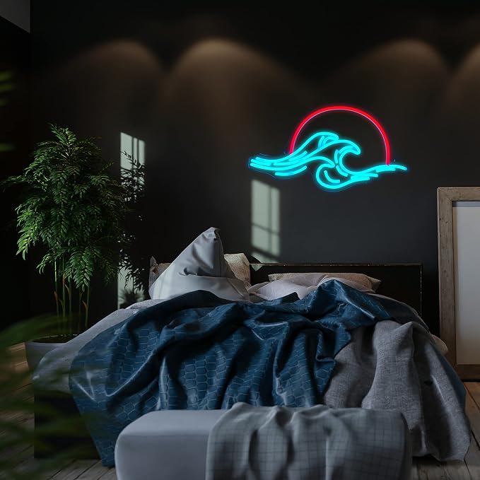 Dleouly Sunset Neon Sign for Wall Decor, Wave Sign LED Light Sign for Bedroom Wall, Dimmable Neon Lights Signs for Man Cave Bedroom, Living Room, Party, Bar, USB Powered (8.8 * 16in) - Image 6
