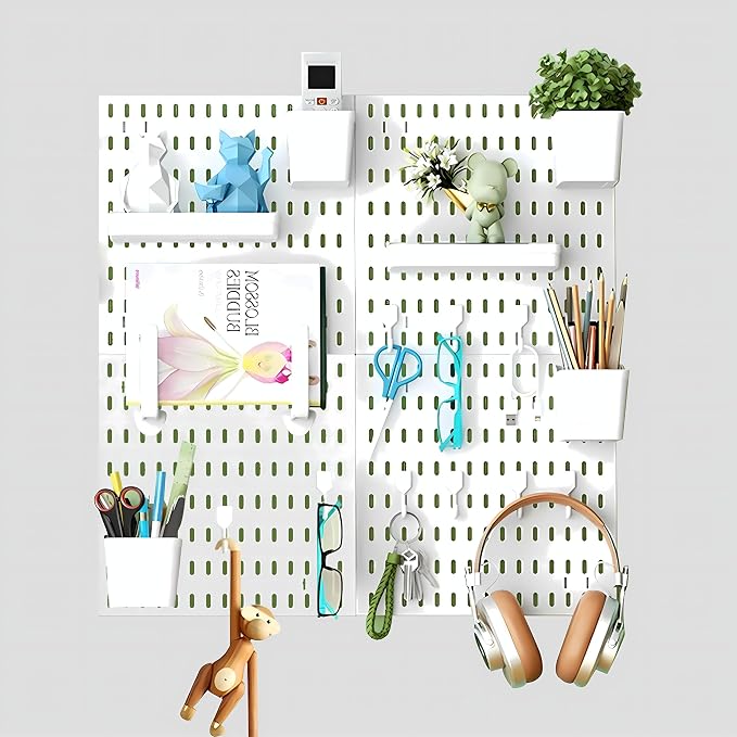 Pegboard Combination Kit, Modular White Wall Organizer | 4 Pegboards & Accessories, Gaming Office Wall Storage, Crafts Displays by Hellpnoom