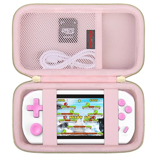 Elonbo Carrying Case for TEBIYOU/ WELLST·G/ TaddToy/ Beijue/ FAMILY POCKET/ CCTU/ X-JOYKIDS/ GREENCREEK/ Beico/ KAVOYI/ GuaiyeyeAP Handheld Game Console, Portable Electronic Gaming Player Bag, Pink by Elonbo