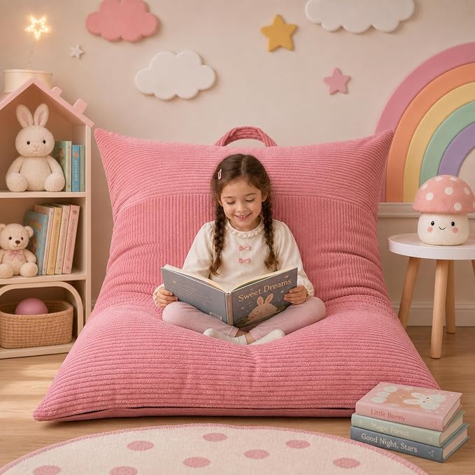 HUGHEAVEN Comfy 3-in-1 Kids Bean Bag Chair, Removable Cover Floor Chair | Convertible chair folds from bean bag to lounger. High-density foam floor couch & sofa, perfect for gaming or reading nook. - Image 4