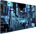 Japanese Gaming Arcade Blue Large Gaming Mouse Pad Keyboard Desk Pad Extended Mouse Pad Gaming Office Decor, Pc Laptop Mouse Pads Large (31.5x15.7 in) with Stitched Eges Non-Slip Base Mousepad XXL by Mechanical+Cattle