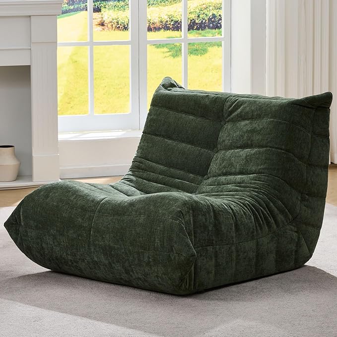 Hobestluk Adults Bean Bag Chair Faux Fur BeanBag Couch for Living Room | Green Chenille,Ergonomic Design,Memory Foam,UltraSoft,Anti-slip Bottom,No Assembly Required,Decorative Style for Living Room by YourHomeDeservesMore