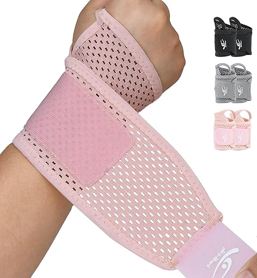HiRui 2-Pack Ultra-Thin Mesh Wrist Wraps - Breathable, Adjustable Wrist Support for Workouts & Daily Use - Unisex Wrist Brace for Pain Relief, Tendonitis, Carpal Tunnel - One Size Fits All (Pink) by HiRui