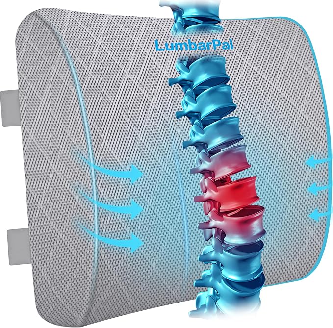 Lumbar Support Pillow for Office Chair, Back Support, Memory Foam | Improve Sitting Posture & Back Pain Relief. Lumbar Pillow Fits Office, Gaming & Car Chairs with Adjustable Dual Straps by TushGuardSeatCushonsPillows