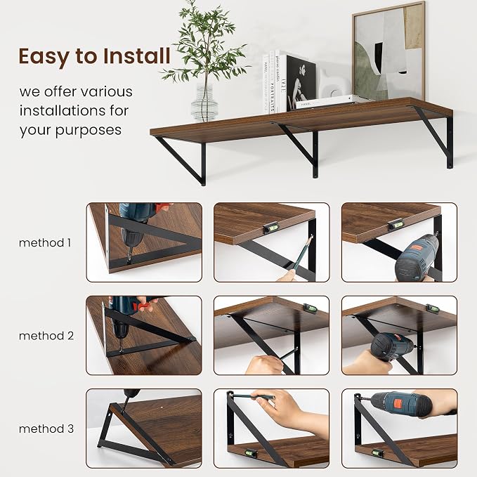 Axeman 30 Inch Floating Shelves, 10 Inch Deep Walnut Wall Shelves Set of 2 - Image 6