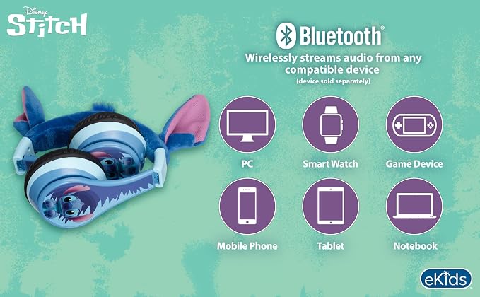 Disney Stitch Bluetooth Headphones for Kids, Wireless Headphones for School - Image 7