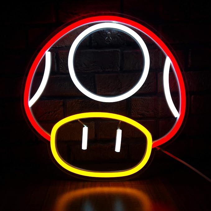 Heliwey Game LED Neon Light Sign for Game Room Decor Super Mushroom NPC Wall Decor for Bedroom, Man Cave, Party, Gaming Club Neon Wall Signs (Red) by HeliweyNeonSign