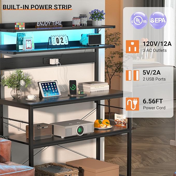 Aheaplus Bakers Rack with Power Outlet & RGB LED, 31.5 In Coffee Bar Table - Image 3