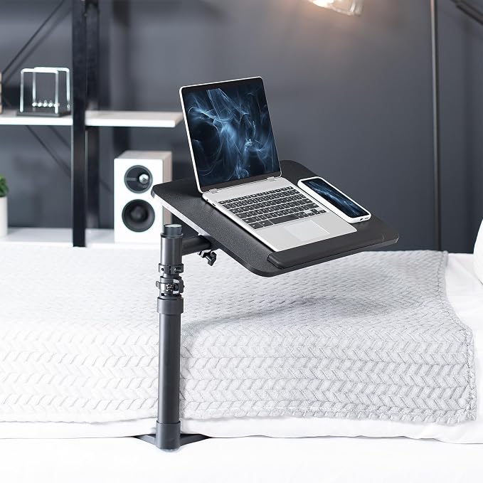 Height Adjustable Under Mattress 20 inch Bedside Desk, Works with Lofts and Beds Without Frames, Tilting Desktop, Fits Laptops, Books, and More, Black - Image 2