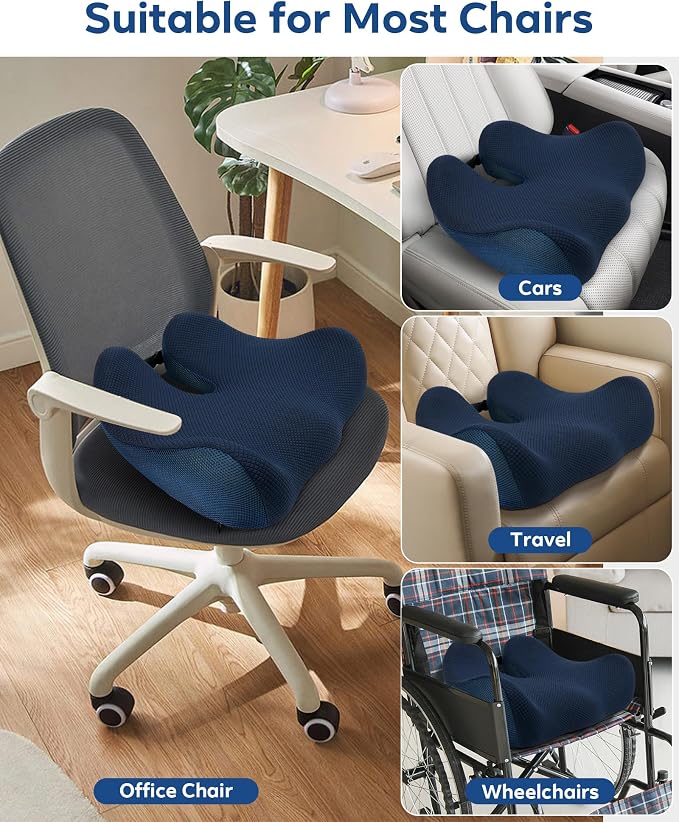 Feagar Seat Cushion - Memory Foam Ergonomic Seat Cushion -for Long Sitting | Seat Cushion for Tailbone Pain Relief - for Desk Chair, Car& Wheelchair Car Seat Pad for Hip and Lower Back Comfort Blue - Image 8