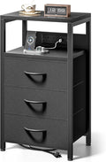 Lazzanto Night Stand with Charger Station, 3 Fabric Drawers, Black by Lazzanto