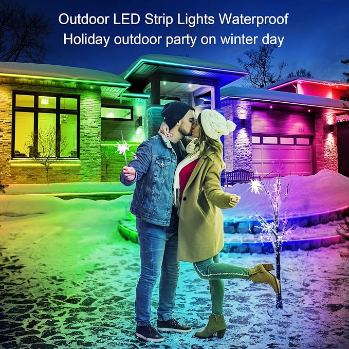 AILBTON 100ft Outdoor LED Strip Lights Waterproof,IP68 Outside Led Light Strips Waterproof with Bluetooth App Remote Control,Music Sync RGB Exterior Led Rope Lights,for Balcony,Deck,Roof,Garden,Pool - Image 3