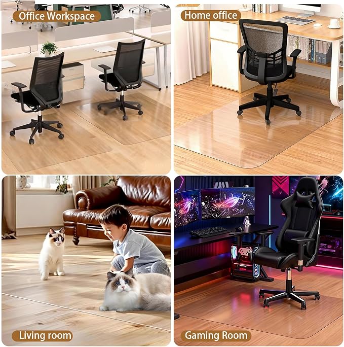 Clear Office Chair Mat for Hard Floors, Plastic Floor Protector for Chairs | 48 x 60 Inch Transparent Under Desk Mat for Rolling Desk & Computer Chairs, Protects Hardwood, Wood and Tile Floors - Image 7