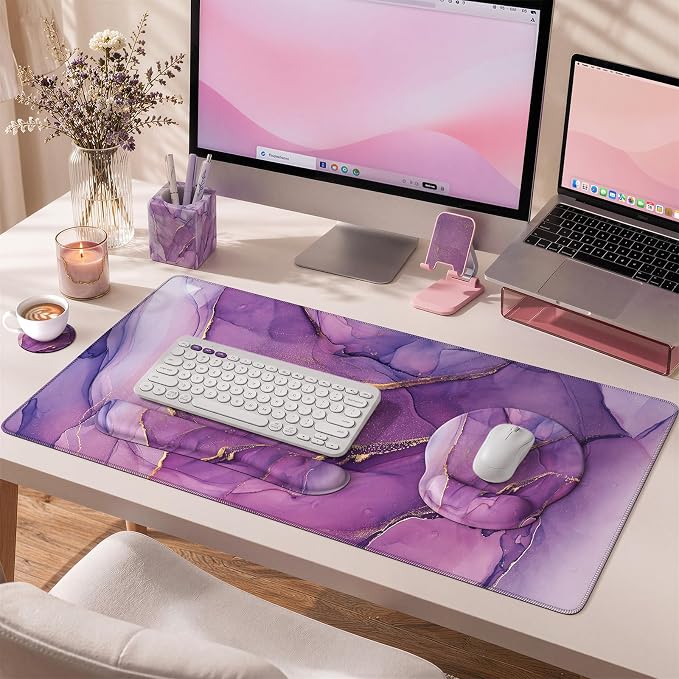 iCasso Purple Keyboard Mat 35.4"x15.7", Desk Blotter for Workspace by iCasso