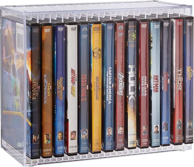 STORi Stackable Clear Plastic DVD Organizer with Rubber Feet | Rectangular Holder Perfect for Theater Room | Holds up to 14 Standard DVD Cases | Made in USA (Pack of 3) - Image 9
