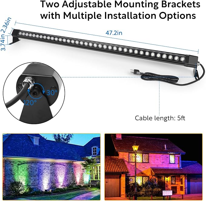 HNRLOY RGB Wall Washer Light with Bar 2Pack, 72W LED RGB Color Changing Landscape Wall Wash Lights, 4FT 120V Dimmable Stage Wash Light Bar for Hotel,Building,Commercial Garden Lighting - Image 5