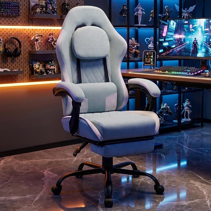 Shintenchi Gaming Chair, Ergonomic Office Chair with Footrest, Lumbar Support and Linkage Armrests, Swive Home Video Game Chairs for Adults, Blue - Image 2